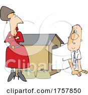 Cartoon Angry Wife Glaring At Her Husband In A Dog House