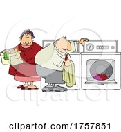 Cartoon Chubby Couple Doing Laundry