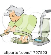 Cartoon Chubby Lady Vacuuming With A Hose Attachment
