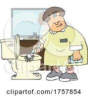 Cartoon Chubby Lady Cleaning A Toilet