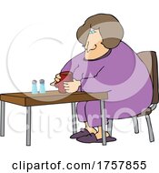 Cartoon Woman In Pjs Sitting With Coffee
