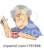 Cartoon Crotchety Old Lady Smoking And Drinking Coffee