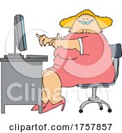 Poster, Art Print Of Cartoon Chubby Female Secretary Typing At A Desk
