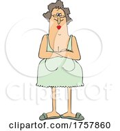 Cartoon Angry Woman With Folded Arms In A Nightgown