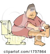 Cartoon Chubby Lady Sitting On A Toilet And Shaving Her Hair Legs