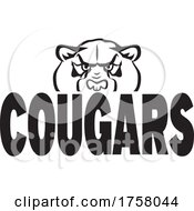 Cougar Mascot Head Over COUGARS Text by Johnny Sajem