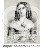 Historical Portrait Of A Young Woman With Curled Hair And Flowers