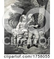 Poster, Art Print Of Portrait Of A Boy Showing A Girl How A Magnifying Glass Can Create Heat
