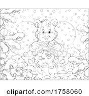 Poster, Art Print Of Black And White Polar Bear Opening A Gift In The Snow