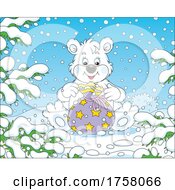 Poster, Art Print Of Polar Bear Opening A Gift In The Snow