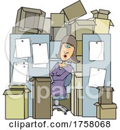 Poster, Art Print Of Cartoon Woman Peeking Out Of Her Cubicle That Is Packed With Boxes