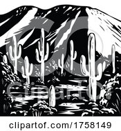 Poster, Art Print Of Wasson Peak In Tucson Mountain District Of Saguaro National Park Arizona Usa Wpa Black And White Art