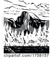 Half Dome At Eastern End Of Yosemite Valley In Yosemite National Park USA WPA Black And White Art by patrimonio
