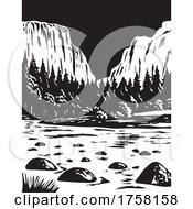 Poster, Art Print Of Wpa Monochrome Art El Capitan In Yosemite National Park In California Usa Grayscale Black And White