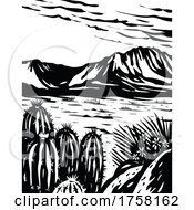 Poster, Art Print Of Chihuahuan Desert In Big Bend National Park West Texas Usa Mexico Border Wpa Woodcut Black And White Art