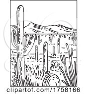 Poster, Art Print Of Saguaro National Park In Pima County Southeastern Arizona Usa Mono Line Or Monoline Poster Art Black And White
