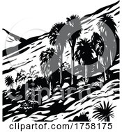 Fortynine Palms Oasis Trail In Joshua Tree National Park California USA WPA Woodcut Black And White Art