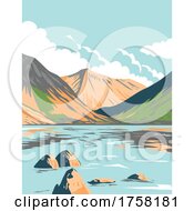 Poster, Art Print Of Wasdale Head And Wast Water In Lake District National Park In Cumbria England Uk Art Deco Wpa Poster Art