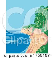 Poster, Art Print Of Jasmund National Park With Chalk Cliffs On The Jasmund Peninsula In Mecklenburg-Vorpommern Germany Wpa Art Deco Poster