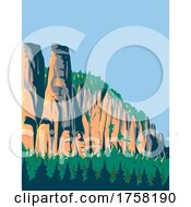 Poster, Art Print Of Elbe Sandstone Mountains In Saxon Switzerland National Park Art Deco Wpa Poster Art
