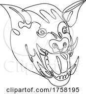 Poster, Art Print Of Angry Wild Boar Head Front View Continuous Line Drawing