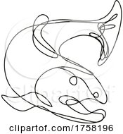 Poster, Art Print Of Lake Trout Jumping Down Continuous Line Drawing