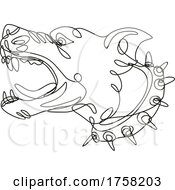 Poster, Art Print Of Angry American Pitbull Terrier Barking Side View Continuous Line Drawing