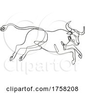 Poster, Art Print Of Texas Longhorn Bull Jumping Side View Continuous Line Drawing