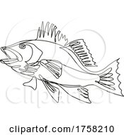 Poster, Art Print Of Largemouth Bass Side View Continuous Line Drawing