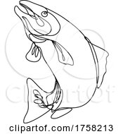 Poster, Art Print Of Lake Trout Jumping Up Continuous Line Drawing