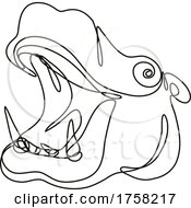 Poster, Art Print Of Hippopotamus Hippo Head Side View Continuous Line Drawing