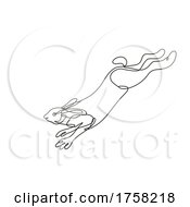 Poster, Art Print Of Snowshoe Hare Varying Hare Or Snowshoe Rabbit Jumping Side View Continuous Line Drawing