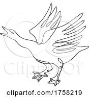 Poster, Art Print Of Angry Goose About To Attack Side View Continuous Line Drawing