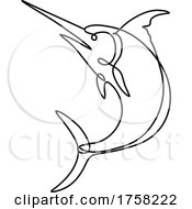 Poster, Art Print Of Atlantic Blue Marlin Jumping Up Continuous Line Drawing