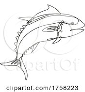 Poster, Art Print Of Bluefin Tuna Jumping Side View Continuous Line Drawing