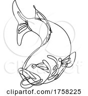 Bucketmouth Bass Jumping Down Continuous Line Drawing