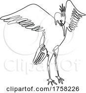 Poster, Art Print Of Crane Spreading Wings Front View Continuous Line Drawing