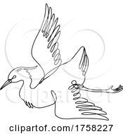 Poster, Art Print Of Crane Flying Side View Continuous Line Drawing