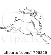 Poster, Art Print Of Red Deer Stag Or Buck Jumping Side View Continuous Line Drawing