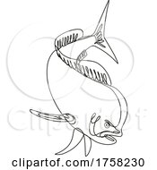 Poster, Art Print Of Dorado Dolphin Fish Or Mahi Mahi Diving Down Continuous Line Drawing