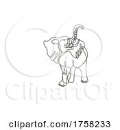 Poster, Art Print Of African Elephant Charging Front View Continuous Line Drawing