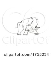 Poster, Art Print Of African Elephant Charging Side View Continuous Line Drawing