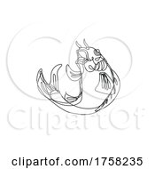 Poster, Art Print Of Nishikigoi Koi Carp Fish Jumping Up Continuous Line Drawing