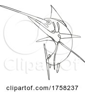 Poster, Art Print Of Angry Atlantic Blue Marlin Jumping Up Continuous Line Drawing