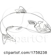 Poster, Art Print Of Angry Atlantic Herring Sardine Fish Jumping Continuous Line Drawing