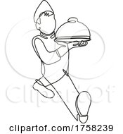 Poster, Art Print Of Waiter Or Food Server Serving A Food Platter Front View Continuous Line Drawing