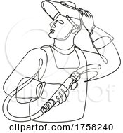 Welder With Visor Holding Welding Torch Continuous Line Drawing