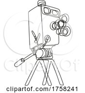 Poster, Art Print Of Vintage Film Box Camera On Tripod Continuous Line Drawing