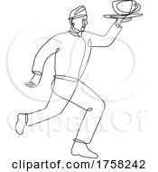 Poster, Art Print Of Waiter Delivering Cup Of Coffee Running Side View Continuous Line Drawing