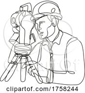 Poster, Art Print Of Geodetic Surveyor Using A Theodolite Continuous Line Drawing